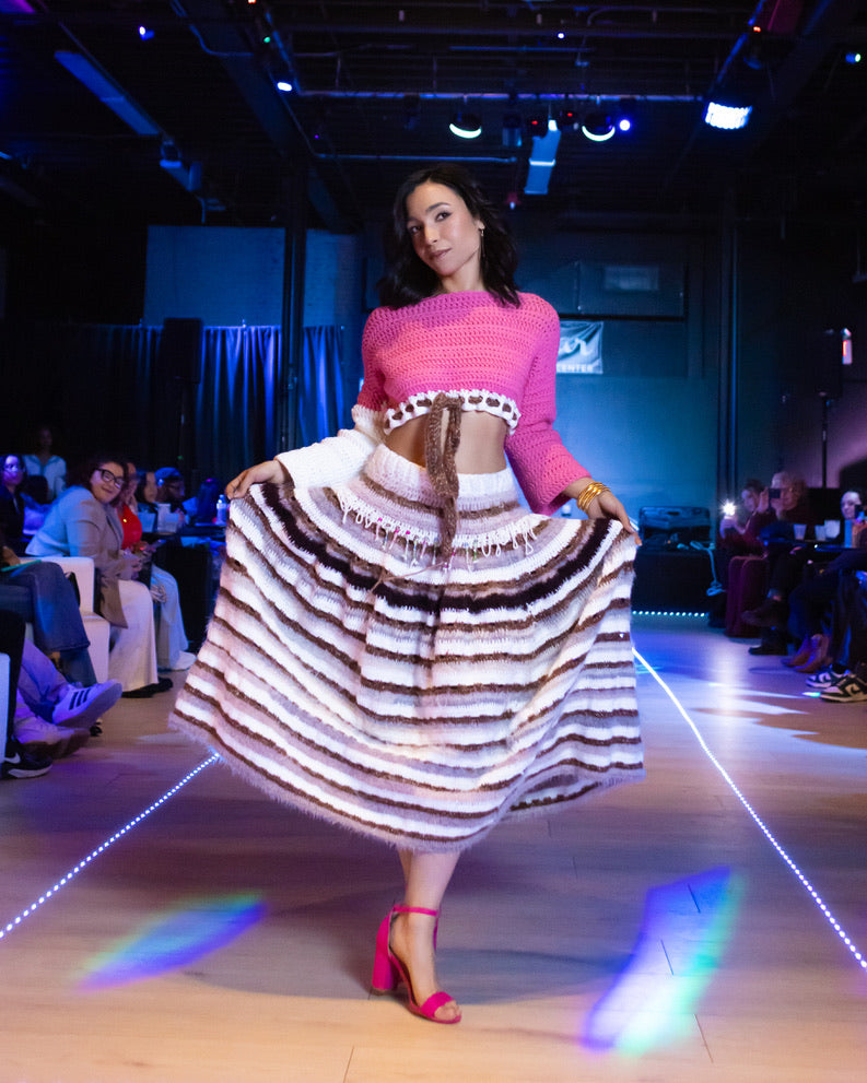 Striped Crochet Ruffle Skirt