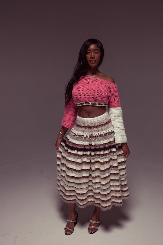 Striped Crochet Ruffle Skirt