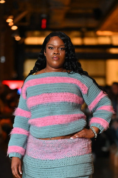 Pink and Blue Striped Crochet Sweater