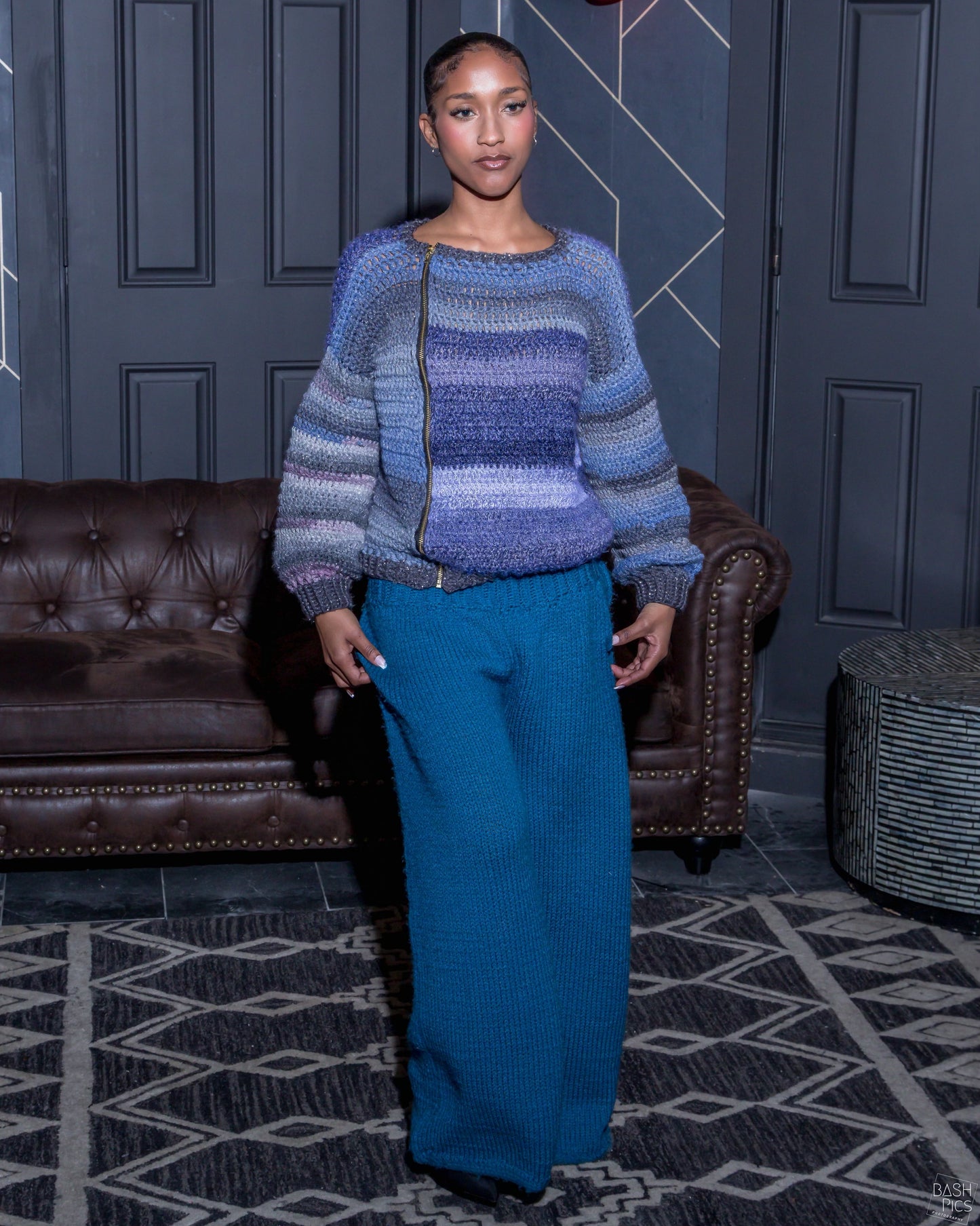 Side zip crochet sweater