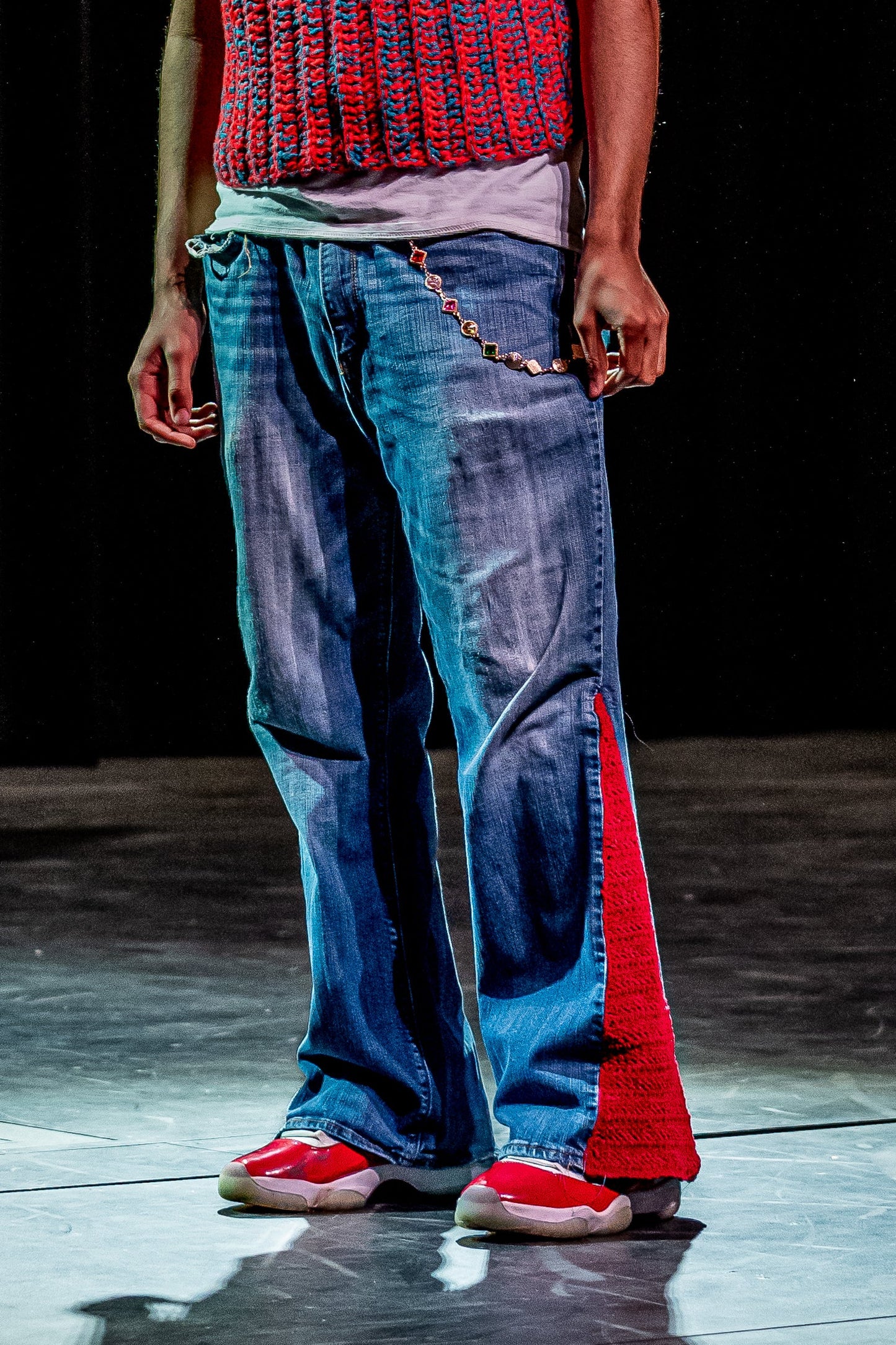 Crochet red flare jeans