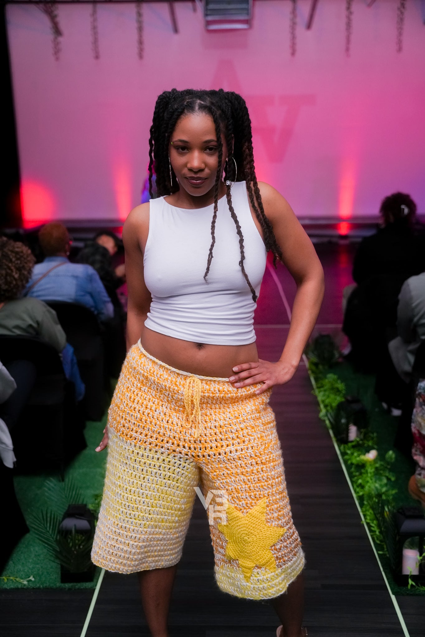 Sun patch bermuda crochet shorts