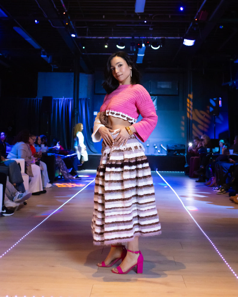 Striped Crochet Ruffle Skirt