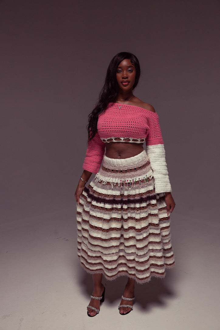 Striped Crochet Ruffle Skirt